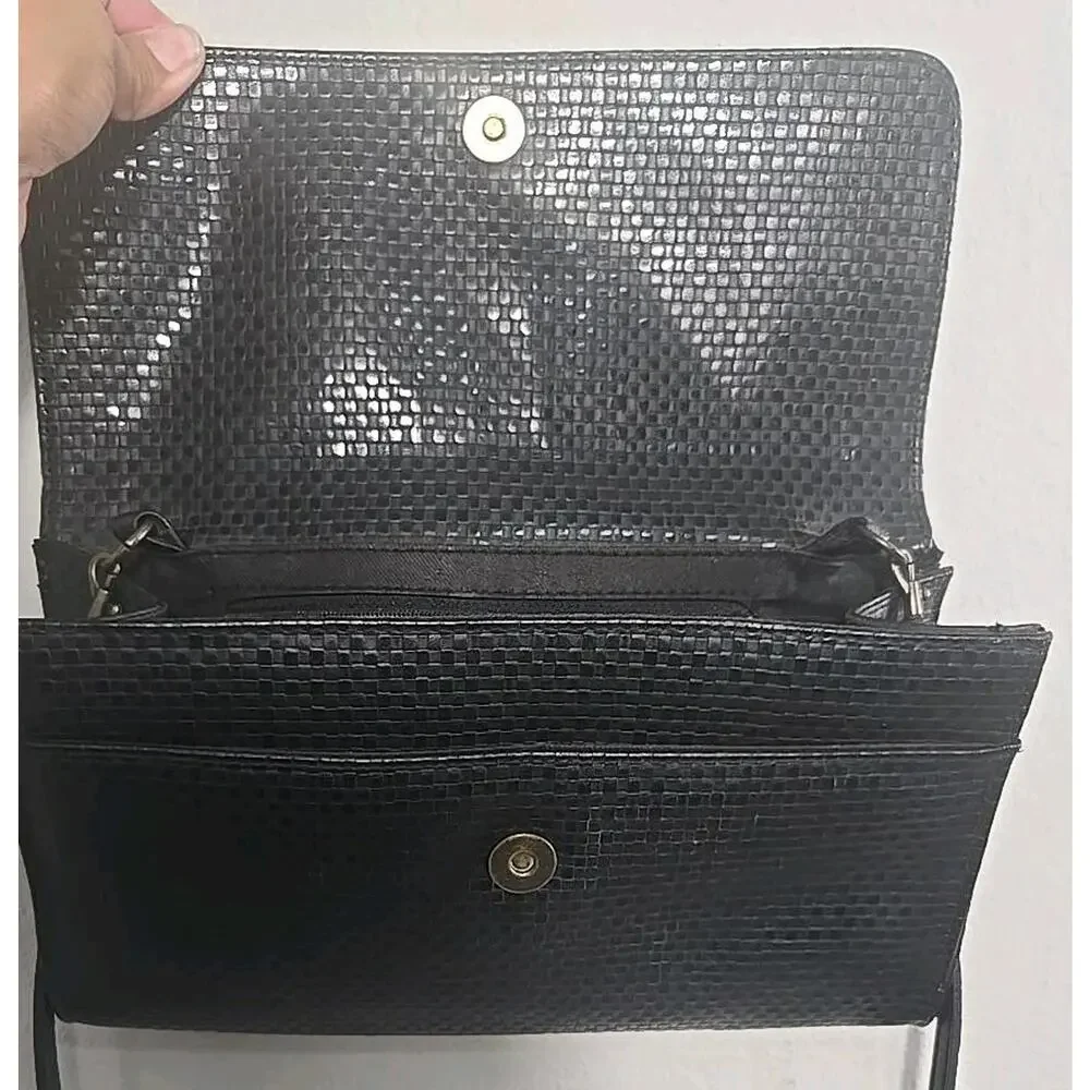 America Perry Ellis Black Textured Crossbody Shoulder Bag Clutch Vintage